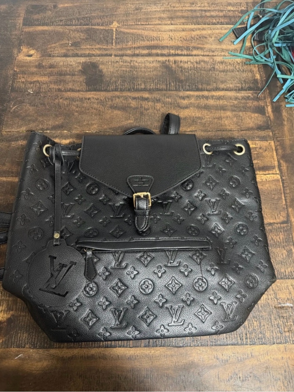 Black Embossed Monogram Backpack